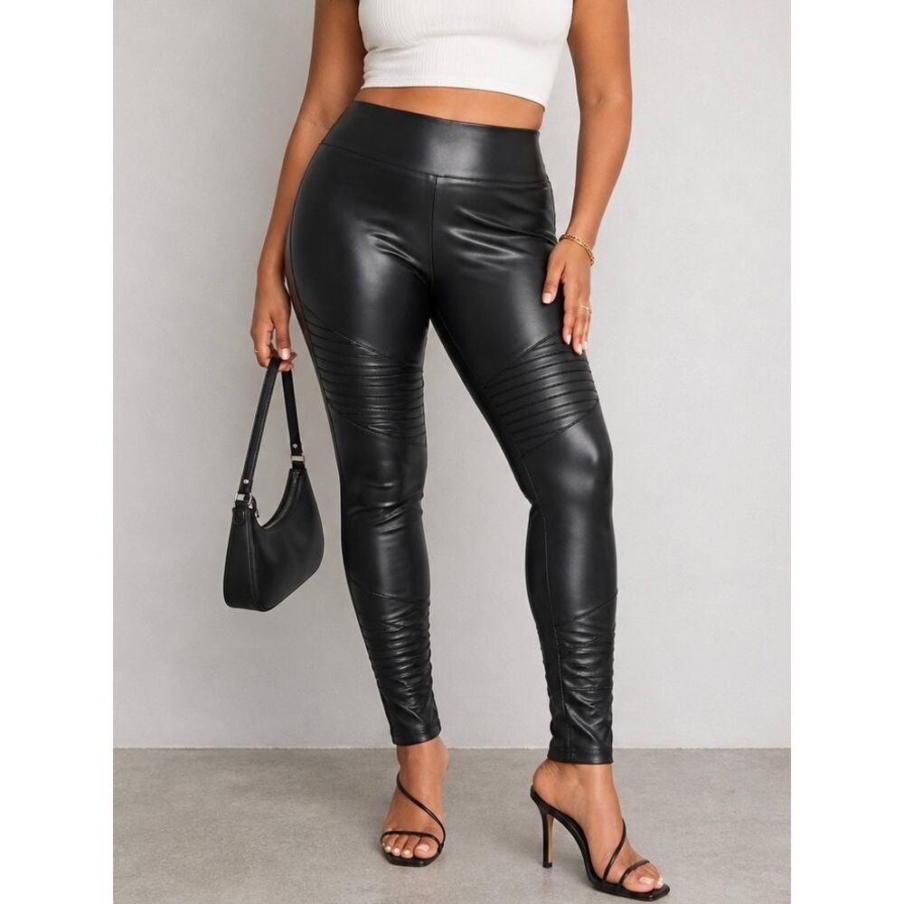 LIVI Lane Bryant Moto Faux Leather Leggings 10/12 Black High Rise Edgy Summer